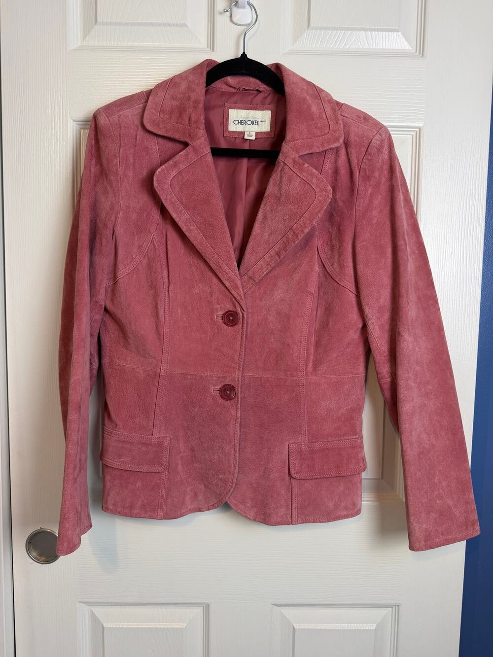 Cherokee Womens L Genuine Suede Leather Blazer Jacket Dusty Rose Pink Y2K